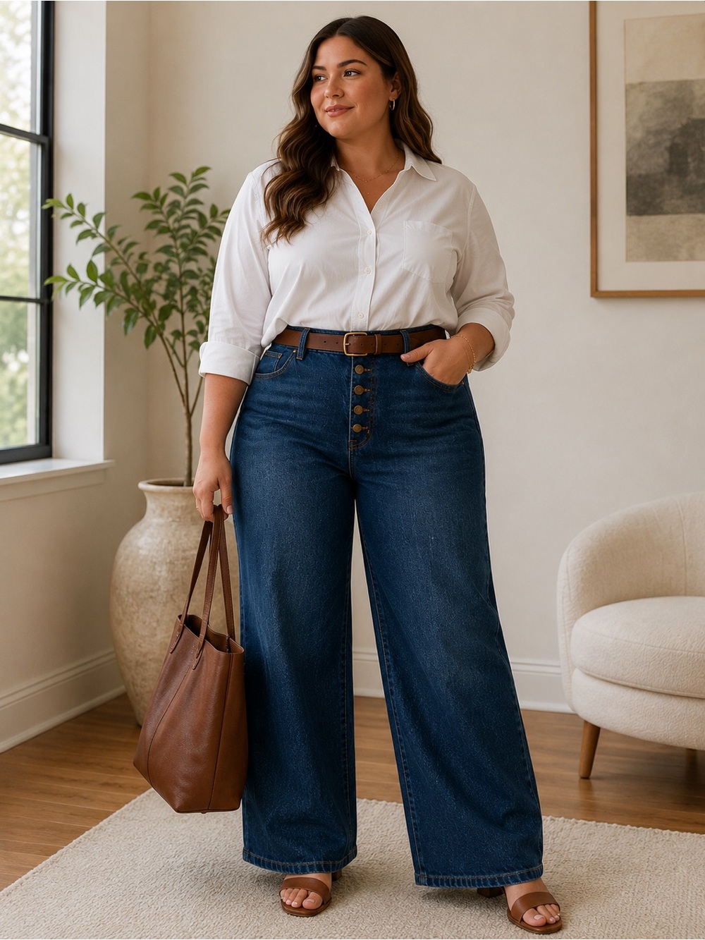 J Crew Full Length Wide-Leg Button Fly Jeans 35 Stretch Minimalist Clean Girl